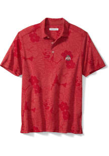 Mens Ohio State Buckeyes Red Tommy Bahama Miramar Blooms Short Sleeve Polo Shirt