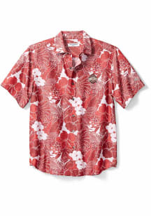 Mens Ohio State Buckeyes Red Tommy Bahama Coconut Point Playa Flora Short Sleeve Dress Shirt