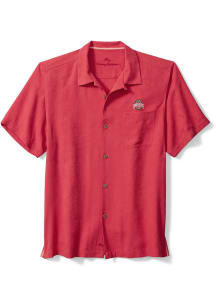 Mens Ohio State Buckeyes Red Tommy Bahama Sport Tropic Isles Camp Short Sleeve Dress Shirt