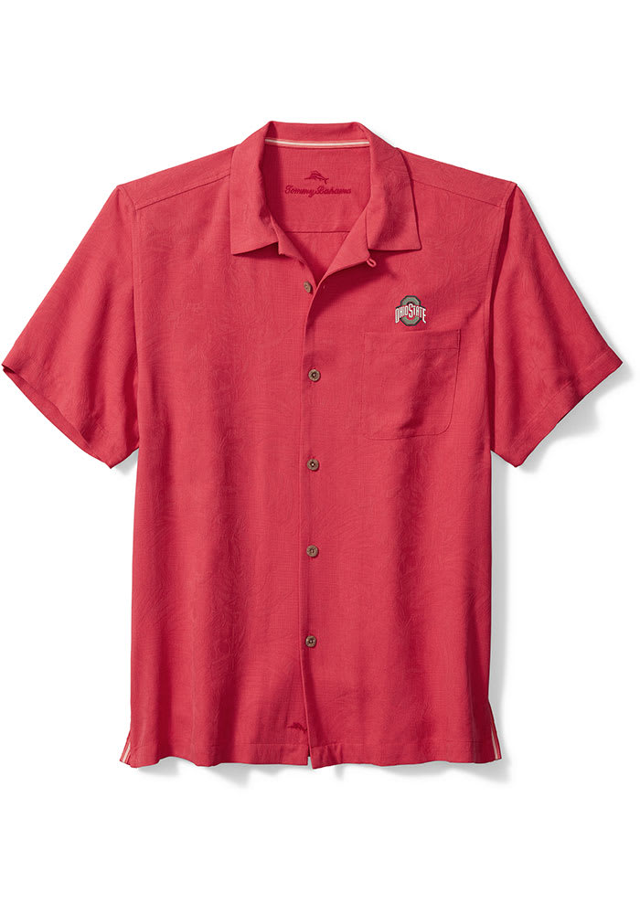 Tommy Bahama Ohio State Buckeyes Mens Red Sport Tropic Isles Camp Short Sleeve Dress Shirt