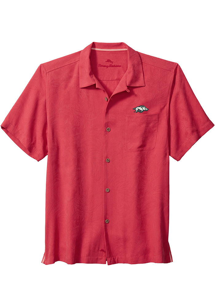 Tommy Bahama Arkansas Razorbacks Mens Red Sport Tropic Isles Camp Short Sleeve Dress Shirt