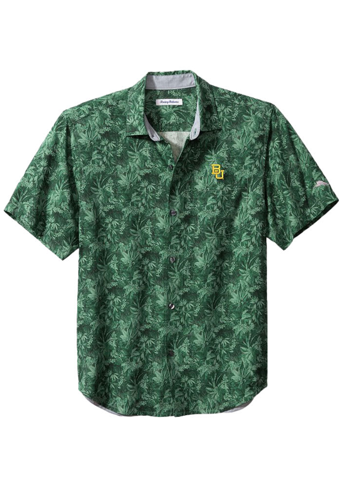 Tommy Bahama Baylor Bears Mens Green Sport Jungle Shade Silk Camp Short Sleeve Dress Shirt