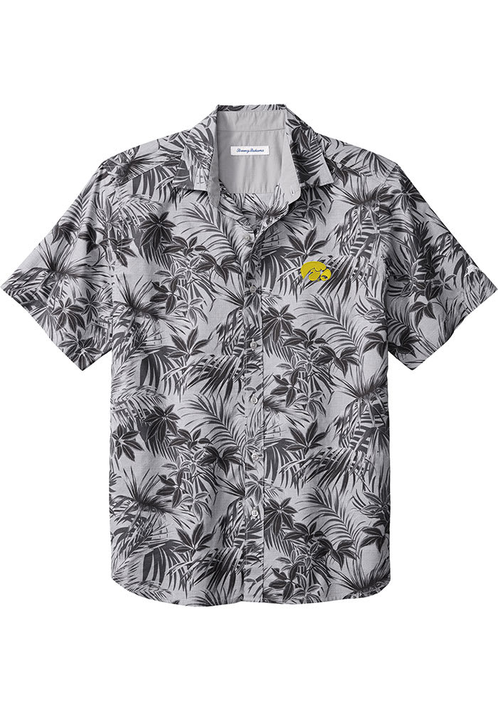 Tommy Bahama Iowa Hawkeyes Mens Black Sport Printed Reign Forest Fronds Short Sleeve Dress Shirt