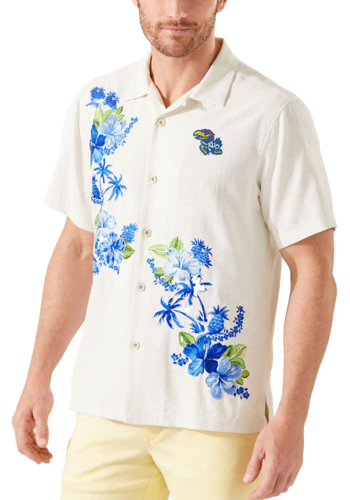 Tommy Bahama Kansas Jayhawks Mens White Sport Azule Oasis Short Sleeve Dress Shirt
