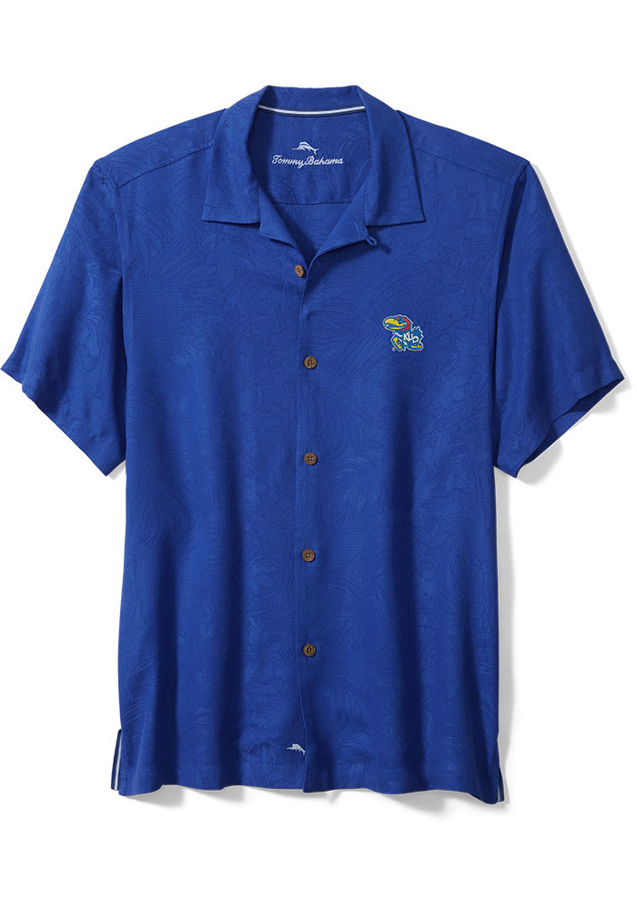 Tommy Bahama Kansas Jayhawks Mens Blue Sport Tropic Isles Camp Short Sleeve Dress Shirt