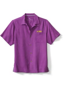 Tommy Bahama LSU Tigers Mens Purple Sport Tropic Isles Camp Short Sleeve Dress Shirt