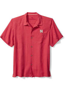 Tommy Bahama Nebraska Cornhuskers Mens Red Sport Tropic Isles Camp Short Sleeve Dress Shirt