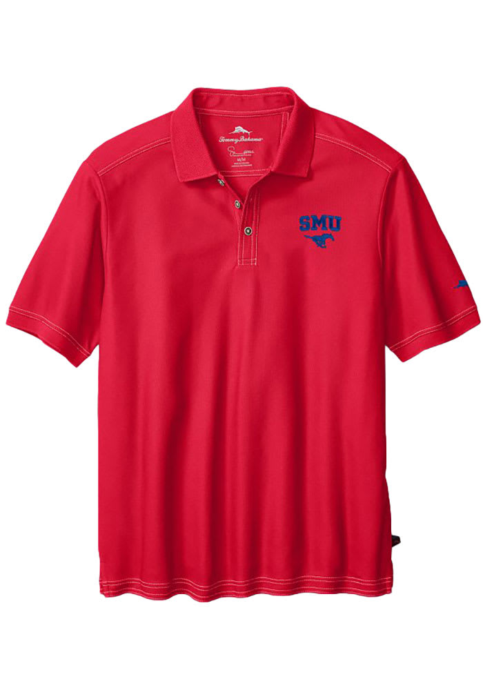 Tommy Bahama SMU Mustangs Mens Red Sports Emfielder Short Sleeve Polo