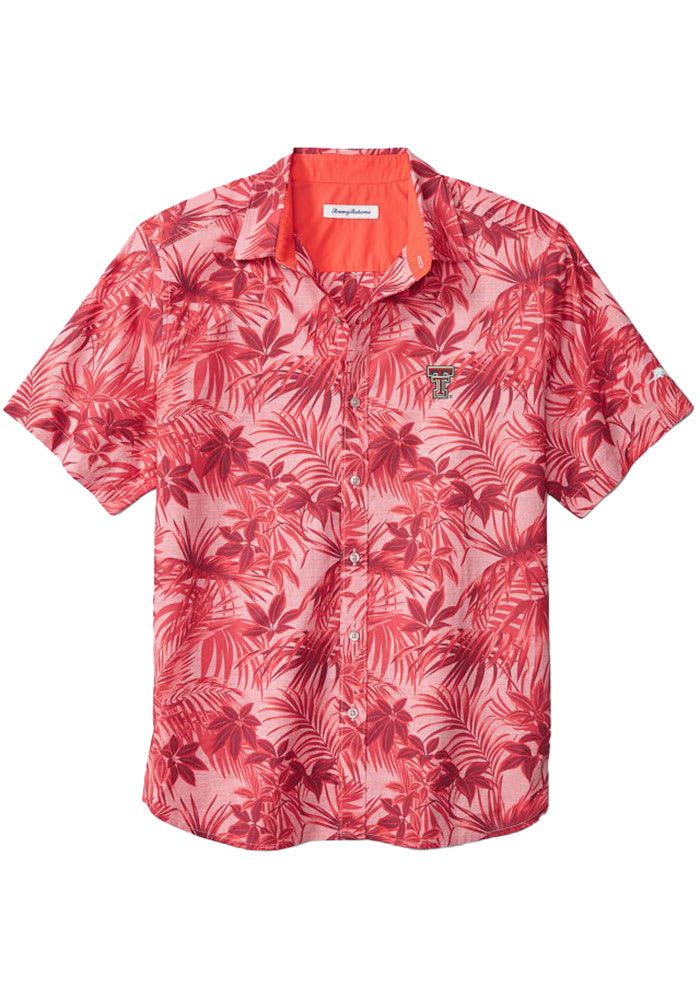 Tommy Bahama Texas Tech Red Raiders Mens Red Sport Printed Reign Forest Fronds Short Sleeve Dress Shirt