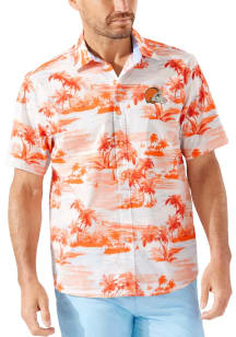 Tommy Bahama Cleveland Browns Mens Orange Tropical Horizons Short Sleeve Dress Shirt