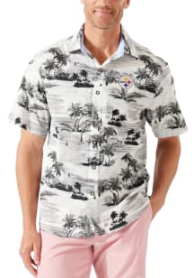 Tommy Bahama Pittsburgh Steelers Mens Black Tropical Horizons Short Sleeve Dress Shirt
