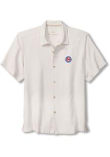 Tommy Bahama Chicago Cubs Mens Ivory Sport Tropic Isles Camp Short Sleeve Dress Shirt
