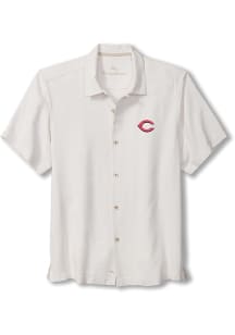 Tommy Bahama Cincinnati Reds Mens Ivory Sport Tropic Isles Camp Short Sleeve Dress Shirt