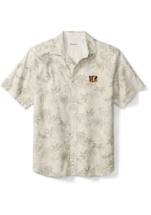 Tommy Bahama Cincinnati Bengals Mens Oatmeal Reign Forest Fronds Short Sleeve Dress Shirt