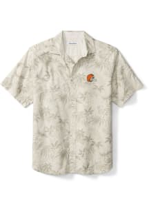 Tommy Bahama Cleveland Browns Mens Oatmeal Reign Forest Fronds Short Sleeve Dress Shirt