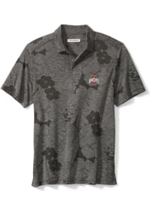 Mens Ohio State Buckeyes Charcoal Tommy Bahama Miramar Blooms Short Sleeve Polo Shirt
