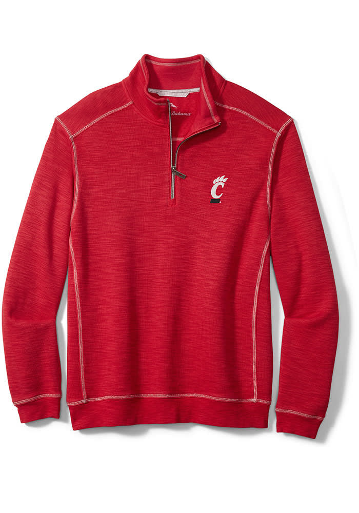 Tommy Bahama Cincinnati Bearcats Mens Red Sport Tobago Bay Long Sleeve Qtr Zip Pullover