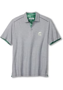 Mens Michigan State Spartans Grey Tommy Bahama Sport Tailgater Short Sleeve Polo Shirt