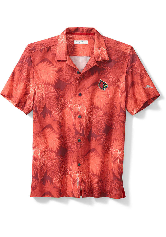 Men's Tommy Bahama Red Louisville Cardinals Bahama Coast Luminescent Frond  Camp IslandZone Button-Up Shirt