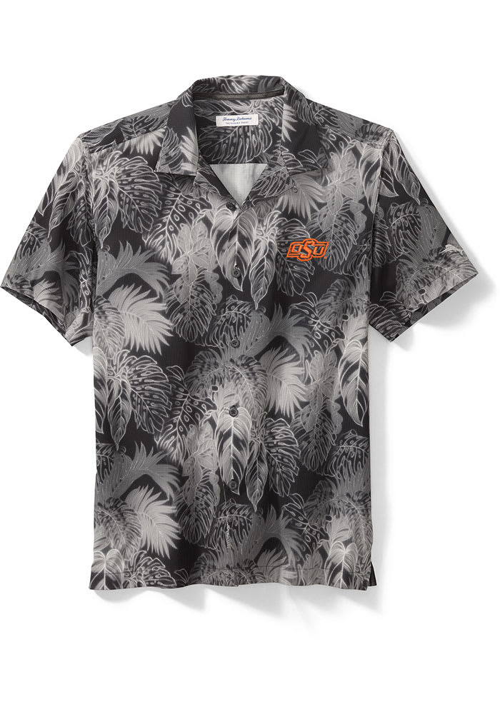 Men's Tommy Bahama Black Oklahoma State Cowboys Coast Luminescent Fronds  IslandZone Button-Up Camp Shirt