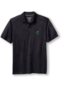 Mens Michigan State Spartans Black Tommy Bahama Sport Palm Short Sleeve Polo Shirt
