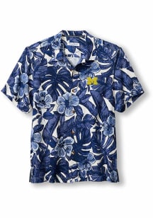 Mens Michigan Wolverines Navy Blue Tommy Bahama Floral Lush Short Sleeve Dress Shirt