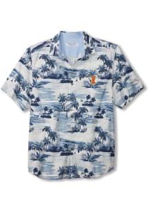 Tommy Bahama Illinois Fighting Illini Mens Navy Blue Sport Tropical Short Sleeve Dress Shirt
