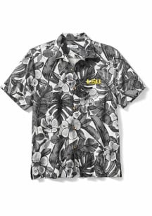 Tommy Bahama LSU Tigers Mens Black Floral Lush Camp Short Sleeve Dress Shirt