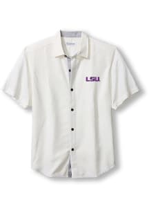 Tommy Bahama LSU Tigers Mens White Sport Coconut Point Palm Short Sleeve Dress Shirt