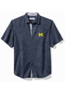 Tommy Bahama Michigan Wolverines Mens Navy Blue Sport Coconut Short Sleeve Dress Shirt