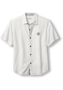 Tommy Bahama Pittsburgh Steelers Mens White SPORT COCONUT POINT PALM VISTA Short Sleeve Dress Sh..
