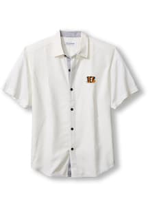 Tommy Bahama Cincinnati Bengals Mens White SPORT COCONUT POINT PALM VISTA Short Sleeve Dress Shi..