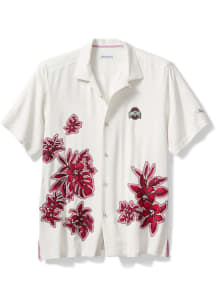 Mens Ohio State Buckeyes White Tommy Bahama Hibiscus Vibrations Short Sleeve Dress Shirt