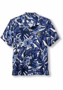 Tommy Bahama Milwaukee Brewers Mens Blue Floral Lush Camp Short Sleeve Dress Shirt