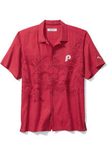 Tommy Bahama Philadelphia Phillies Mens Red Game Day Lei Short Sleeve Dress Shirt