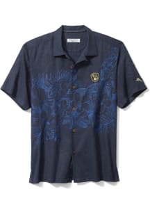 Tommy Bahama Milwaukee Brewers Mens Blue Game Day Lei Short Sleeve Dress Shirt