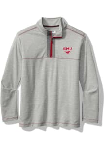 Tommy Bahama SMU Mustangs Mens Grey High Score Long Sleeve Qtr Zip Pullover
