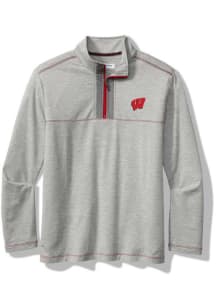 Mens Wisconsin Badgers Grey Tommy Bahama High Score Qtr Zip Fashion Pullover