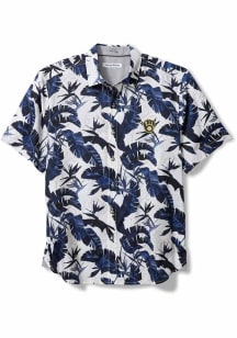 Tommy Bahama Milwaukee Brewers Mens Navy Blue SUNNYVALE BLOOMS CAMP Short Sleeve Dress Shirt