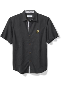 Tommy Bahama Pittsburgh Pirates Mens Black Sport Coconut Point Palm Vista Short Sleeve Dress Shi..