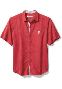 Tommy Bahama Philadelphia Phillies Mens Red Sport Coconut Point Palm Vista Short Sleeve Dress Sh..