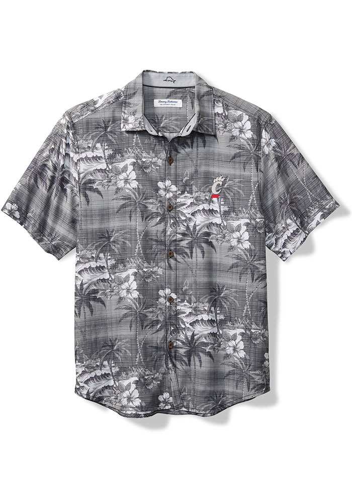 Tommy Bahama Cincinnati Bearcats Mens Black Sport Coconut Point Isla Palmetta Short Sleeve Dress Shirt