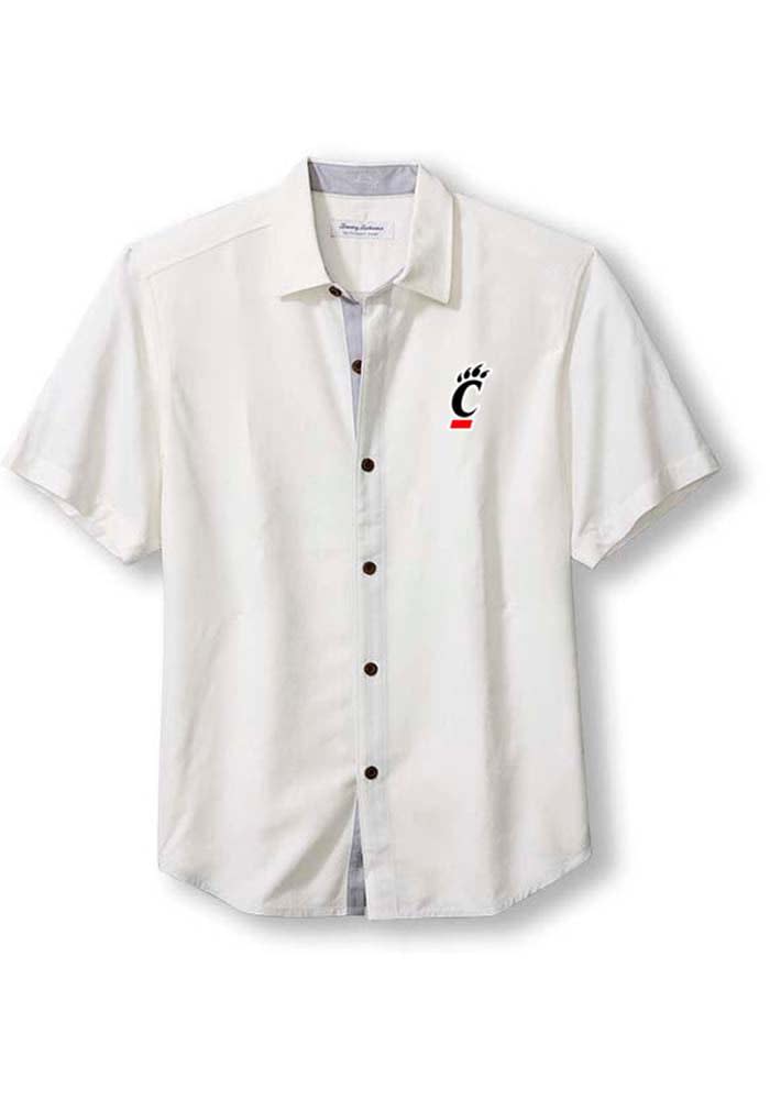 Tommy Bahama Cincinnati Bearcats Mens White Sport Coconut Point Palm Vista Short Sleeve Dress Shirt