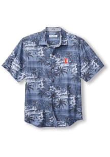 Mens Illinois Fighting Illini Navy Blue Tommy Bahama Sport Coconut Point Isla Palmetta Short Sle..