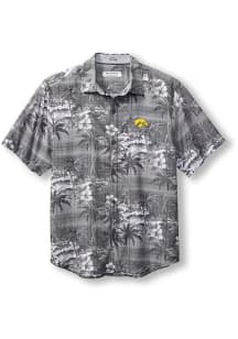 Mens Iowa Hawkeyes Black Tommy Bahama Sport Coconut Point Isla Palmetta Short Sleeve Dress Shirt