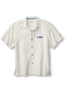 Tommy Bahama LSU Tigers Mens White Coconut Football Matchup Camp Short Sleeve Dress Shirt