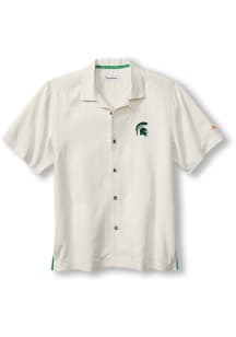 Mens Michigan State Spartans White Tommy Bahama Coconut Football Matchup Camp Short Sleeve Dress..