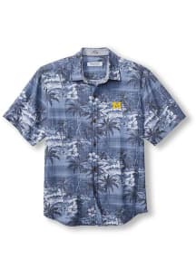 Mens Michigan Wolverines Navy Blue Tommy Bahama Sport Coconut Point Isla Palmetta Short Sleeve D..