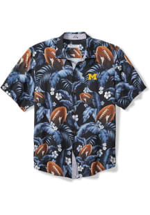 Mens Michigan Wolverines Navy Blue Tommy Bahama Veracruz Cay First Down Blooms Short Sleeve Dres..