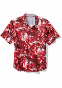 Mens Ohio State Buckeyes Red Tommy Bahama Sport Electric Blooms Camp Short Sleeve Dress Shirt